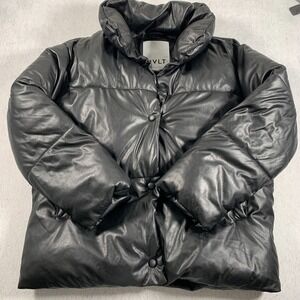 NVLT Jacket Womens Small Black Puffer‎ Faux Leather Casual